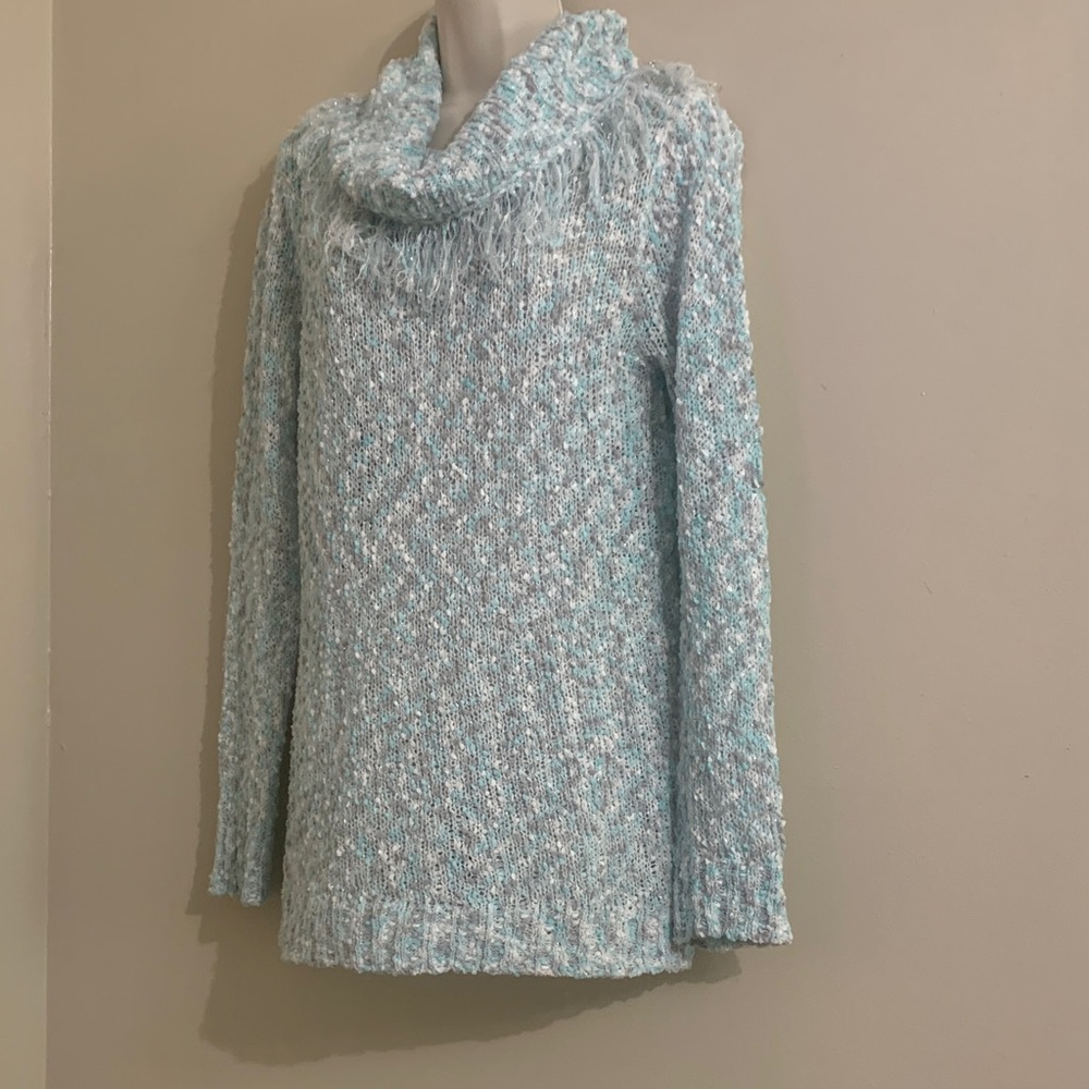 Cozy robins egg/ Tiffany Blue Cowl Neck small Sweater